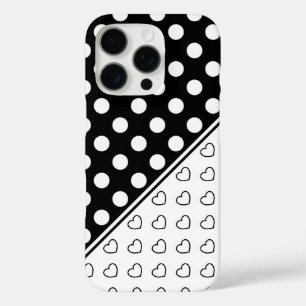 Funda iPhone 16 Pro Estilosos Puntos Y Corazones De Polka Blanco Y Neg