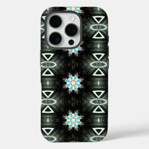 Funda iPhone 16 Pro estrella azul-ráfaga geométrica sobre negro