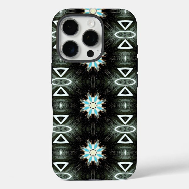 Funda iPhone 16 Pro estrella azul-ráfaga geométrica sobre negro (Reverso )