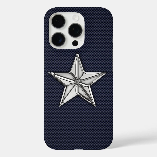 Funda iPhone 16 Pro Estrella náutica cromada en la impresión de fibra  (Reverso )