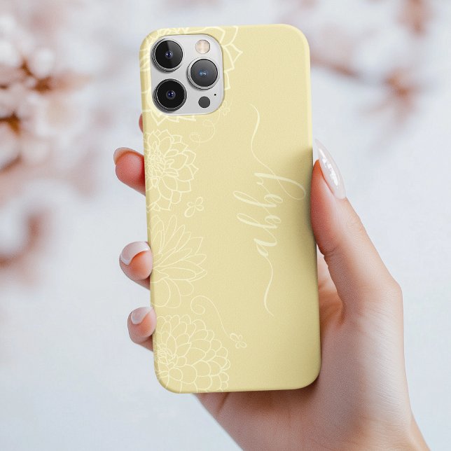 Funda iPhone 16 Pro Estuche Butter Yellow Floral Script iPhone / iPad (Subido por el creador)
