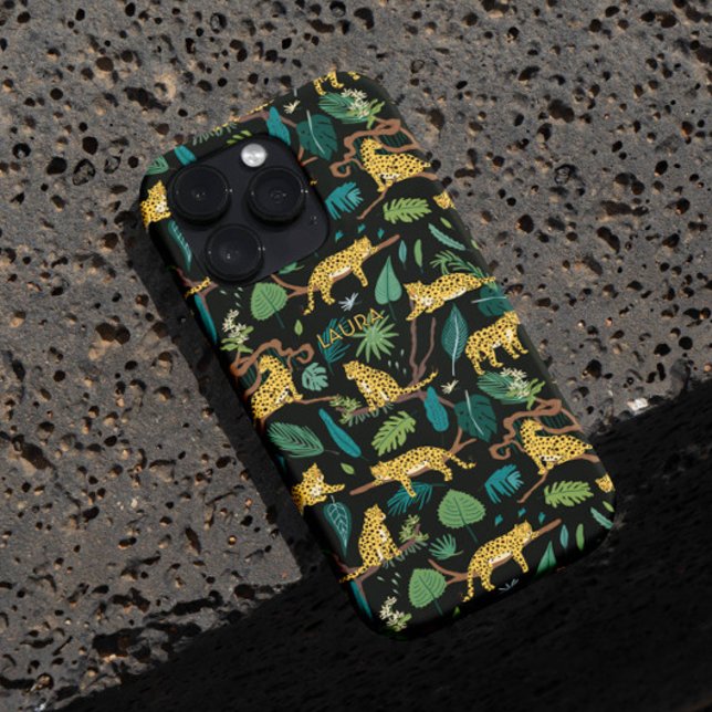 Funda iPhone 16 Pro Estuche Cute Fun Cheetah Leopard Jungle iPhone / i (The fun cute cheetah leopard jungle, tropical on a black for your unique custom name phone case)