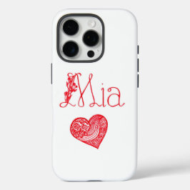 Funda iPhone 16 Pro Estuche de teléfono con corazón y nombre de Mia