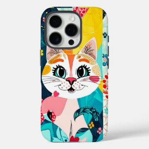 Funda iPhone 16 Pro Estuche de teléfono estético para gato rosado