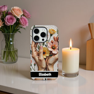 Funda iPhone 16 Pro Estuche Elegante Para Teléfono Con Manos Florales