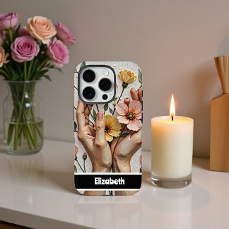 Funda iPhone 16 Pro Estuche Elegante Para Teléfono Con Manos Florales