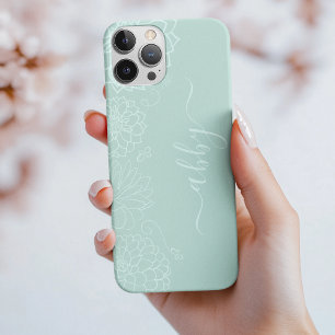 Funda iPhone 16 Pro Estuche Mint Green Floral Script para iPhone / iPa