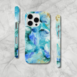 Funda iPhone 16 Pro Estuche moderno para iPhone Blue Gold Swirls
