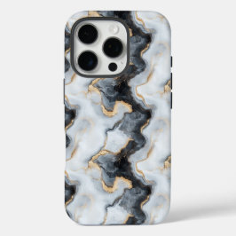 Funda iPhone 16 Pro Estuche para iPhone Black Gold y White Marble Effe