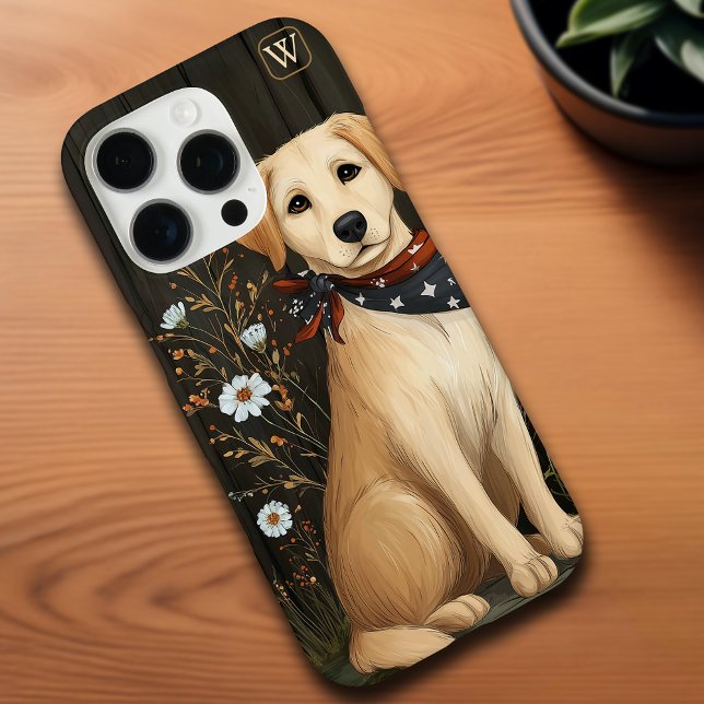 Funda iPhone 16 Pro Estuche para iPhone Patriotic Yellow Lab Dog Labra (Patriotic Yellow Lab Dog Labrador iPhone case with template for personal monogram)