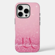 Estuche para iPhone Purpurina rosa con iniciales y