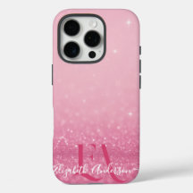 Estuche para iPhone Purpurina rosa con iniciales y