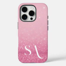 Funda iPhone 16 Pro Estuche para iPhone Purpurina rosa con iniciales y