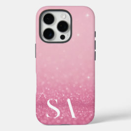 Funda iPhone 16 Pro Estuche para iPhone Purpurina rosa con iniciales y