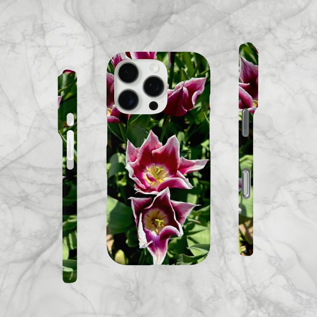 Funda iPhone 16 Pro Estuche para teléfono celular de tulipanes púrpura (Original photo, taken near an Amsterdam tulip farm. Unique pointed petal tulips.  iPhone Cell-Mate.)