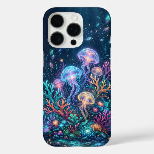 Funda iPhone 16 Pro Fantasía de medusas brillantes bajo el océano