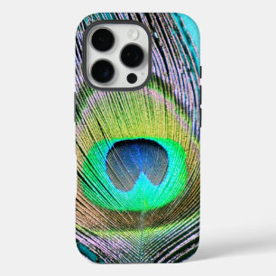 Funda iPhone 16 Pro Feather de pavo real sobre turquesa