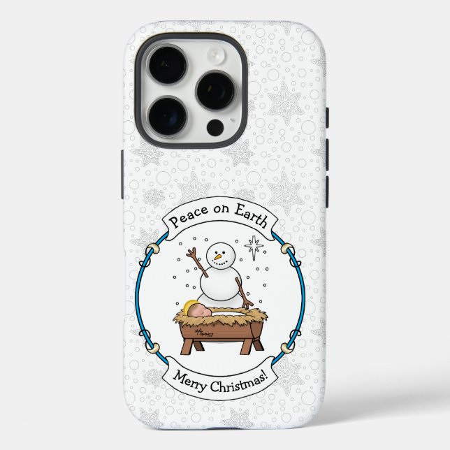 Funda iPhone 16 Pro Feliz Navidad Natividad Niño Jesús Snowman (Reverso )