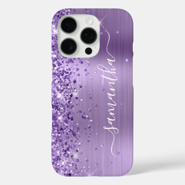 Funda iPhone 16 Pro Firma de glamur morado de luz Purpurinoso (Reverso )