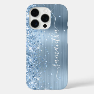 Funda iPhone 16 Pro Firme Glam Glitter Azul Claro para Chicas