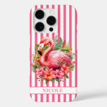 Flamenco con Flores Tropicales sobre Rayas