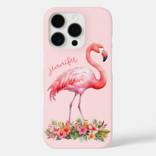 Funda iPhone 16 Pro Flamenco Rosa con Flores Tropicales