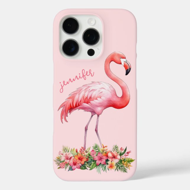 Funda iPhone 16 Pro Flamenco Rosa con Flores Tropicales (Reverso )