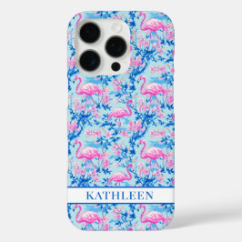 Funda iPhone 16 Pro Flamencos con Flores Rosas Monogramadas