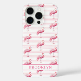Funda iPhone 16 Pro Flamencos en Rayas de Acuarela Monogramados