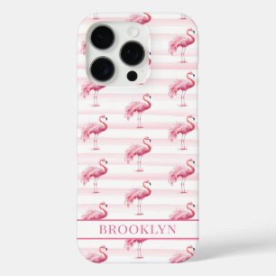 Funda iPhone 16 Pro Flamencos en Rayas de Acuarela Monogramados