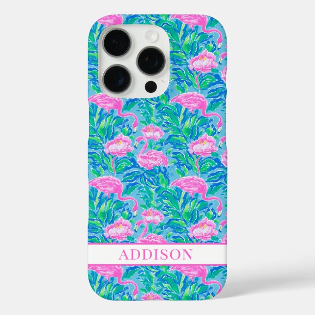 Funda iPhone 16 Pro Flamencos Monogramados Acuarela (Reverso )