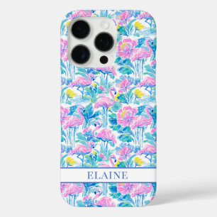 Funda iPhone 16 Pro Flamencos Rosa Acuarela Monogramados