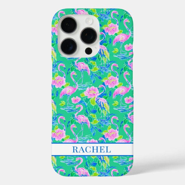 Funda iPhone 16 Pro Flamencos Rosas Monogramados (Reverso )