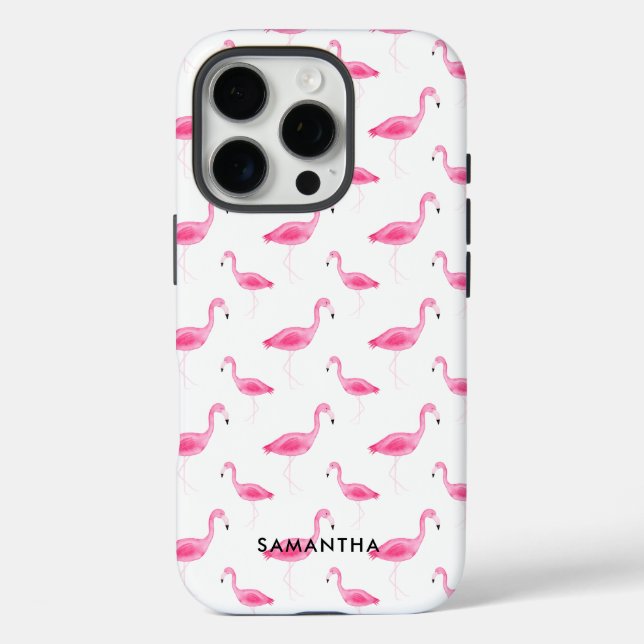 Funda iPhone 16 Pro Flamingo de acuarela personalizada (Reverso )
