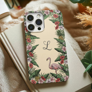 Funda iPhone 16 Pro Flamingo rosa rosa floral tropical colorido e hibi