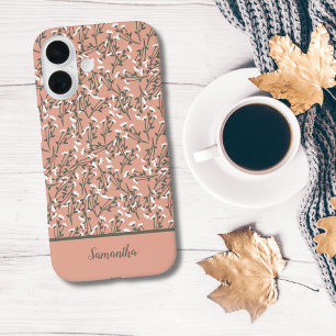 Funda iPhone 16 Pro Flor blanca verde de coral de Boho monogramado