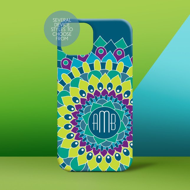Funda iPhone 16 Pro Flor bohemia con monogramas (Personalized Phone Case)