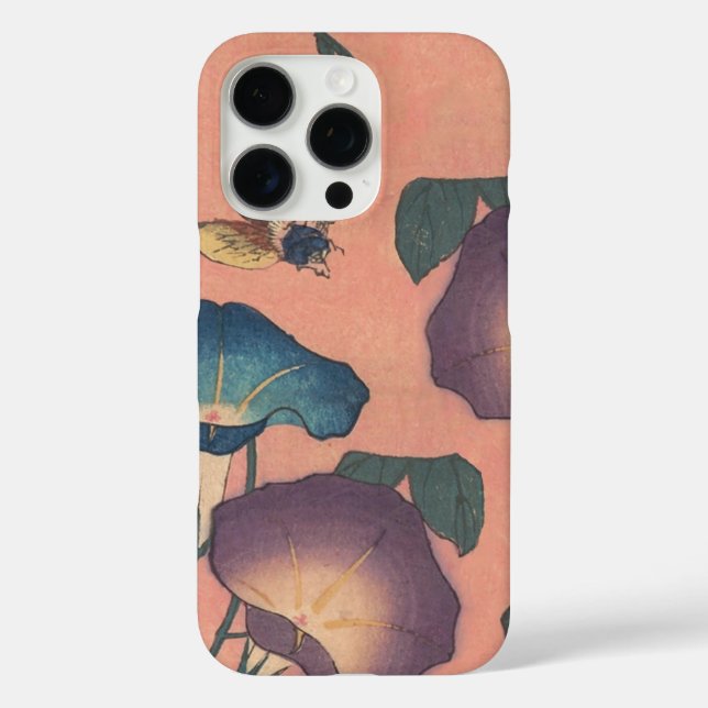 Funda iPhone 16 Pro Flor de abeja rosa Arte Clásico Hokusai (Reverso )