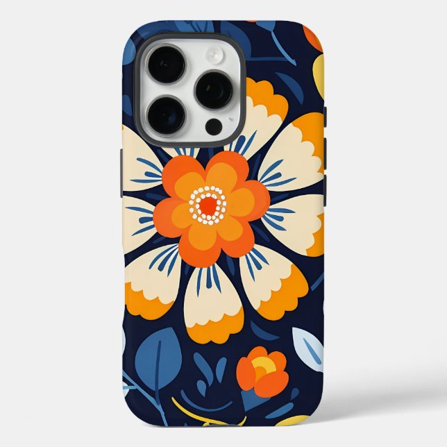 Funda iPhone 16 Pro Flor de Arte Popular Negrita (Reverso )