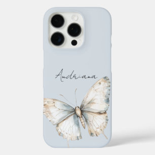 Funda iPhone 16 Pro Flor de mariposa blanca azul bonito