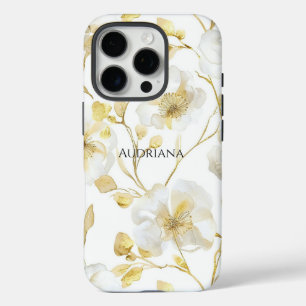 Funda iPhone 16 Pro Floral Blanco Dorado Chic