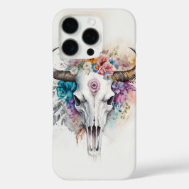 Funda iPhone 16 Pro Floral Bull Skull Watercolor Art