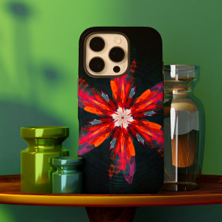 Funda iPhone 16 Pro Floral Mandala Flores Naranja Azul Rojo Resumen