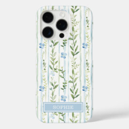 Funda iPhone 16 Pro Floral Personalizado con Rayas Azules