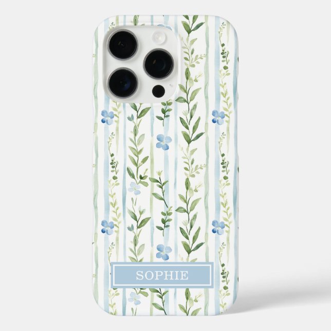 Funda iPhone 16 Pro Floral Personalizado con Rayas Azules (Reverso )