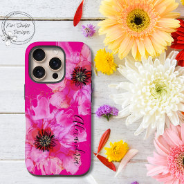 Funda iPhone 16 Pro Floral rosa brillante personalizada