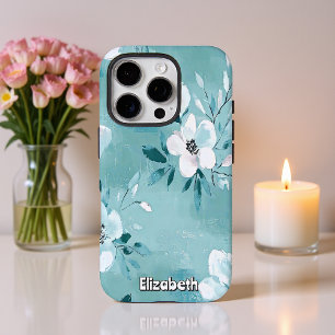 Funda iPhone 16 Pro Floral Verde azulada monocromática