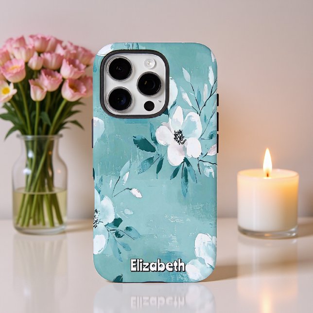 Funda iPhone 16 Pro Floral Verde azulada monocromática (Subido por el creador)