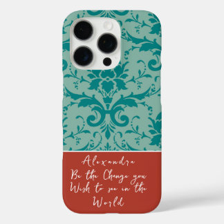 Funda iPhone 16 Pro Floral victoriana verde azulada y personalizada de