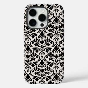 Funda iPhone 16 Pro Florecer Damasco Gran Patrón Negro sobre Crema